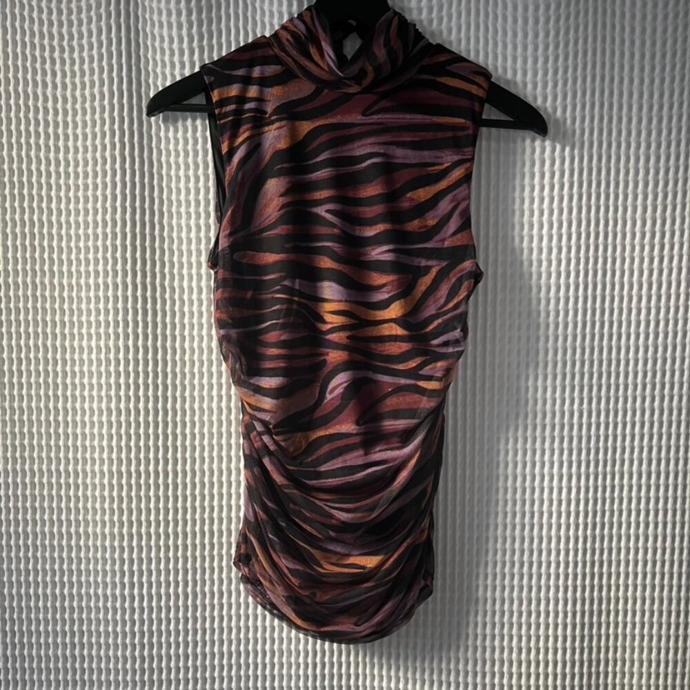 Cable & Gauge animal print mockneck mesh y2k top